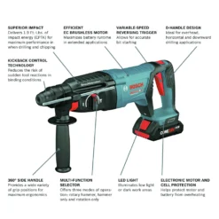 Bosch GBH18V-26DK25 Bulldog 18V EC Brushless Lithium-Ion 1 In. Cordless SDS-plus Rotary Hammer Kit With 2 Batteries (4 Ah) -Bosch Sales Shop bshngbh18v 26dk25 c