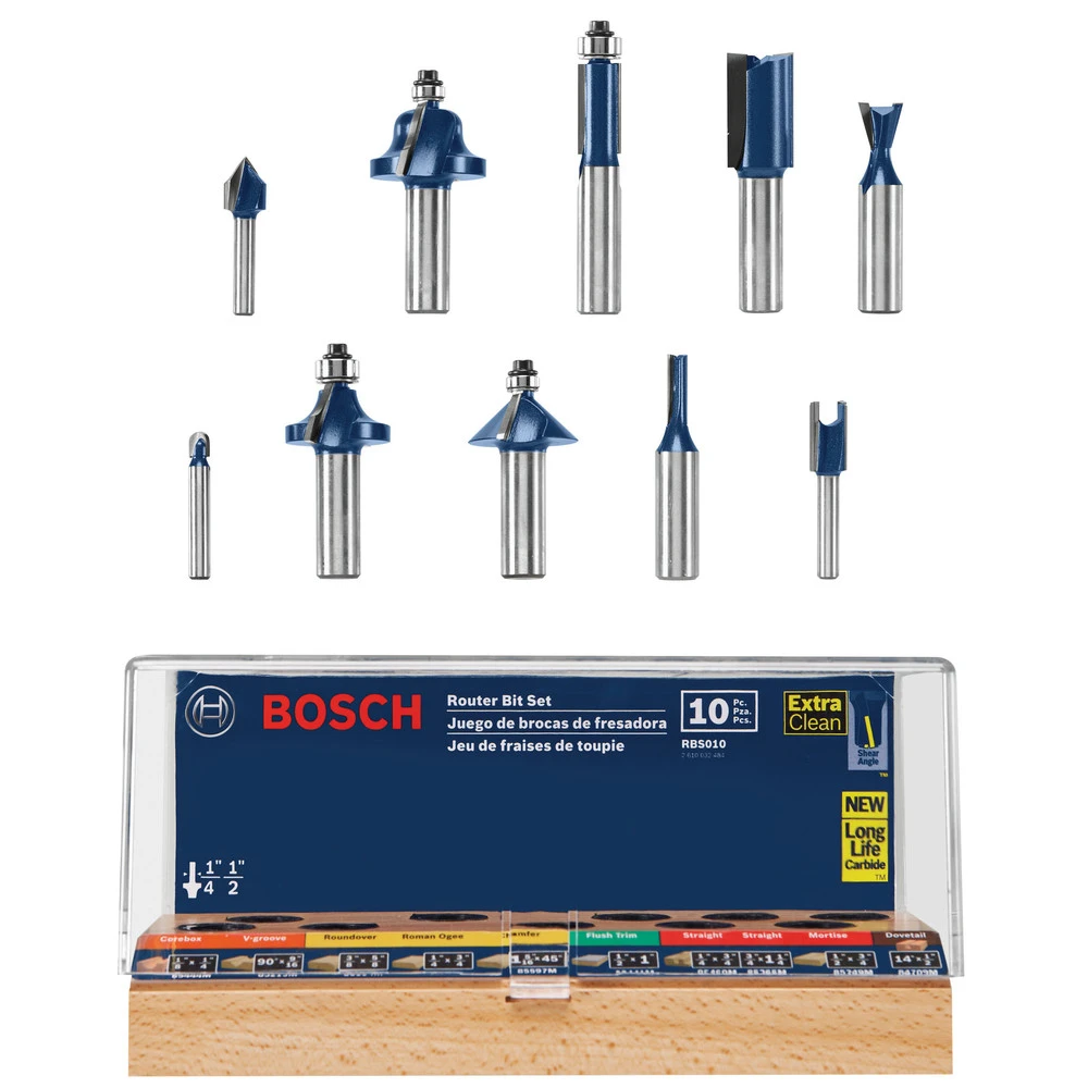 Bosch RBS010 All-Purpose Professional Carbide-Tipped 10-Piece Router Bit Set 1 Bosch RBS010 All-Purpose Professional Carbide-Tipped 10-Piece Router Bit Set