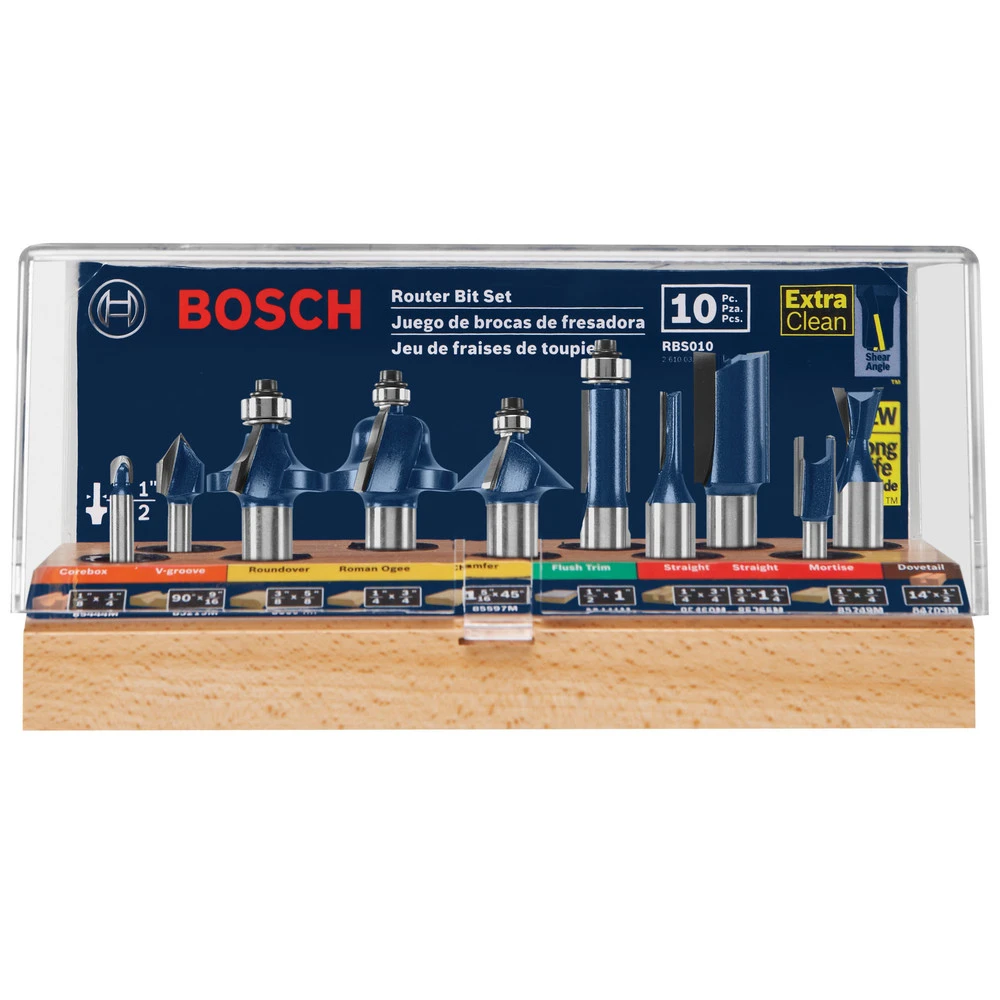 Bosch RBS010 All-Purpose Professional Carbide-Tipped 10-Piece Router Bit Set 2 Bosch RBS010 All-Purpose Professional Carbide-Tipped 10-Piece Router Bit Set - Image 2
